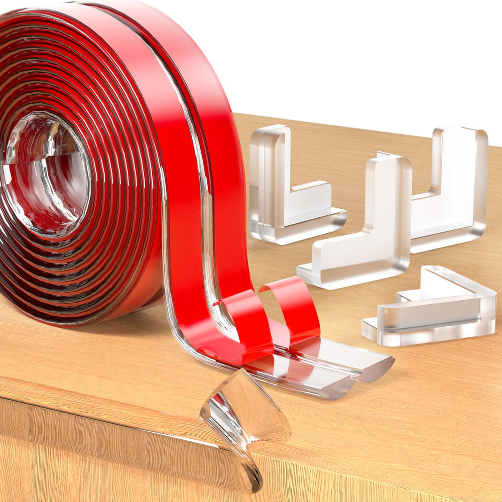 Floatlive edge corner protector applied to a table corner guarding kids from sharp edges