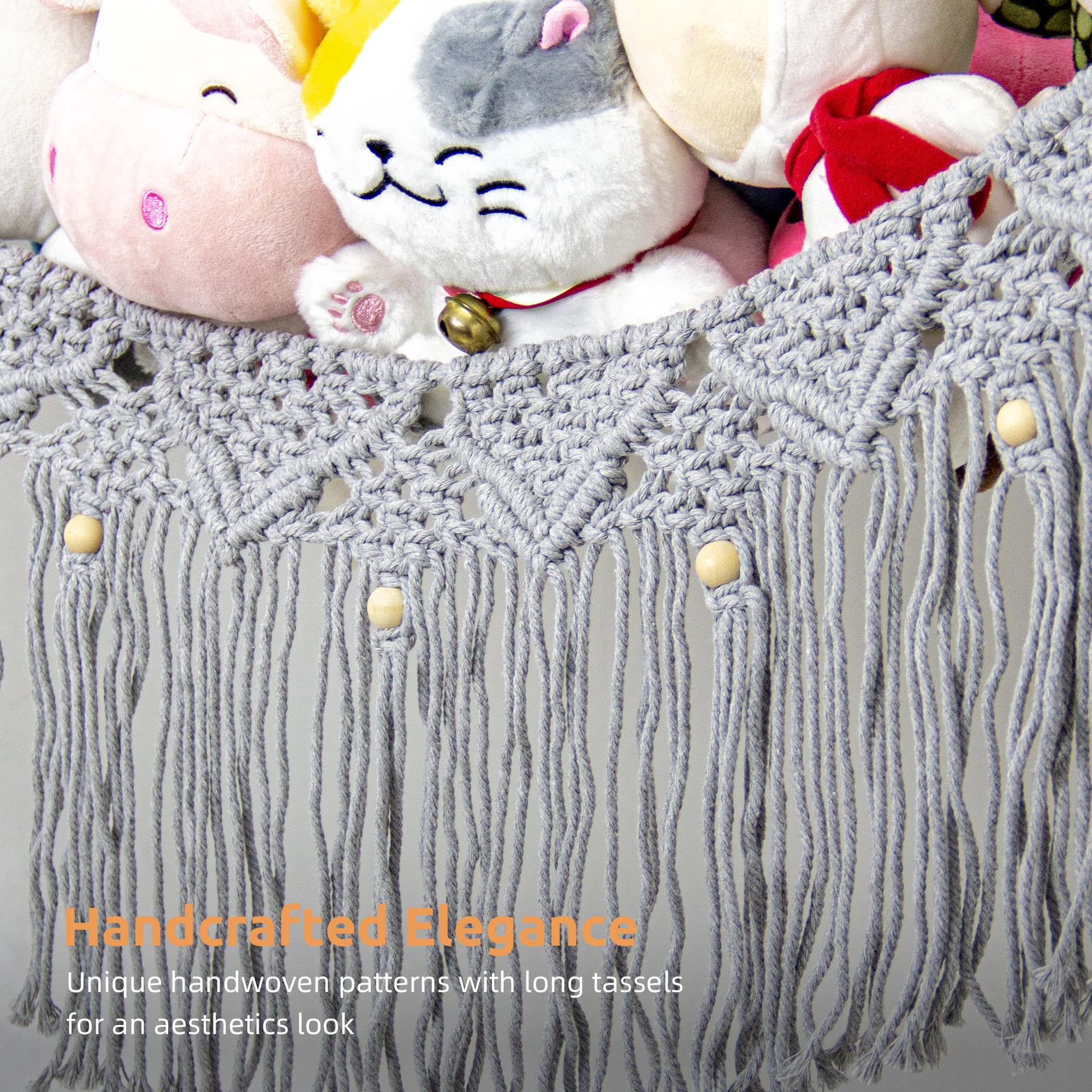 FLOCNOKY boho decor toy hammock showcases natural materials and versatile storage.