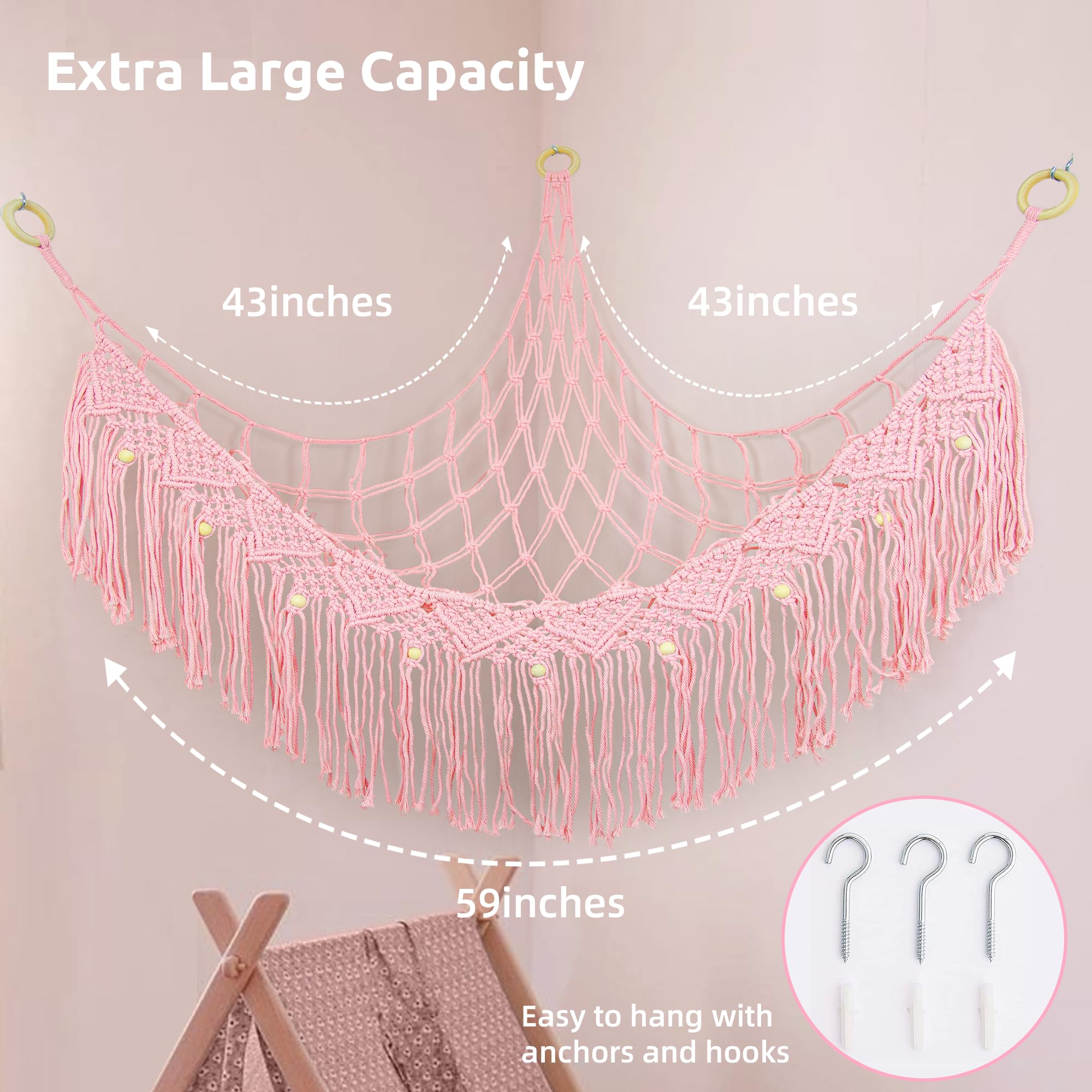 FLOCNOKY boho nursery decor hammock enhances decor while keeping blankets and cushions organized.