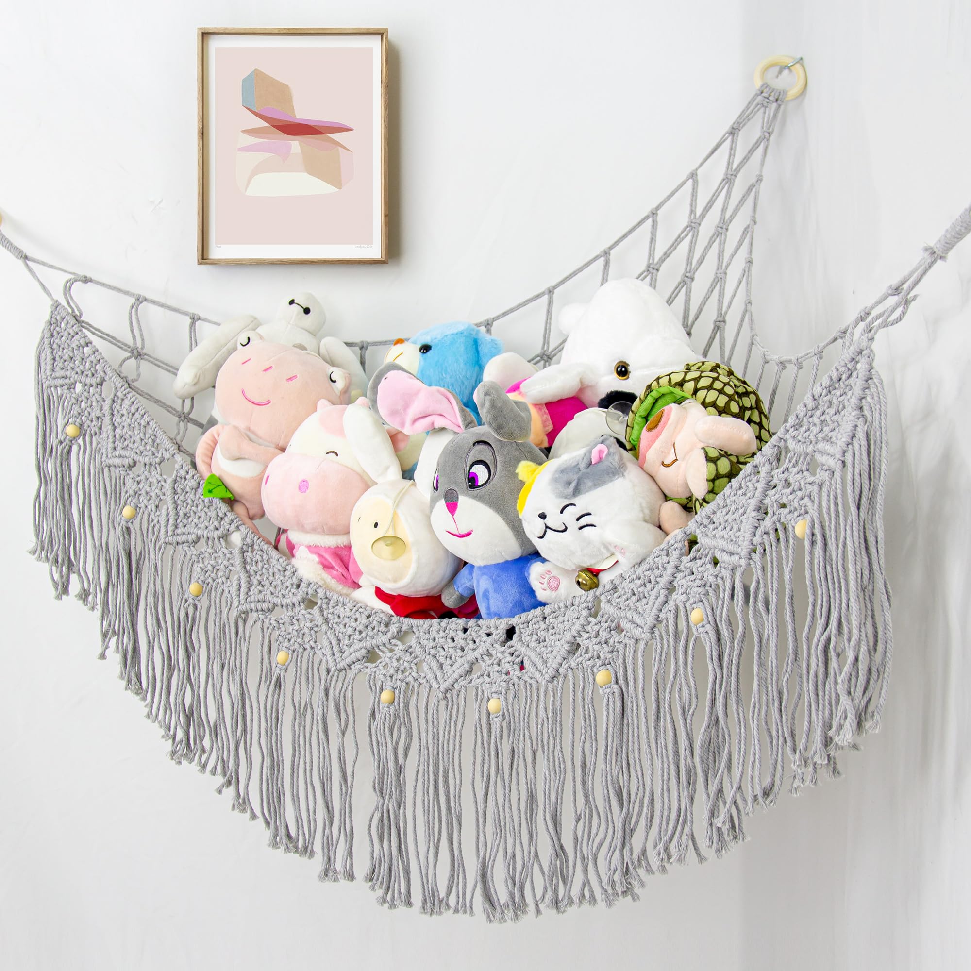 FLOCNOKY large stuffed animal hammock corner keeps plush toys organized and space-efficient.