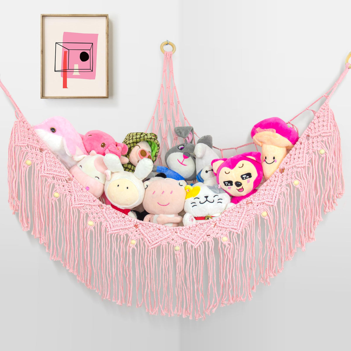 FLOCNOKY large-stuffed-animal-hammock corner keeps plush toys tidy and reachable.