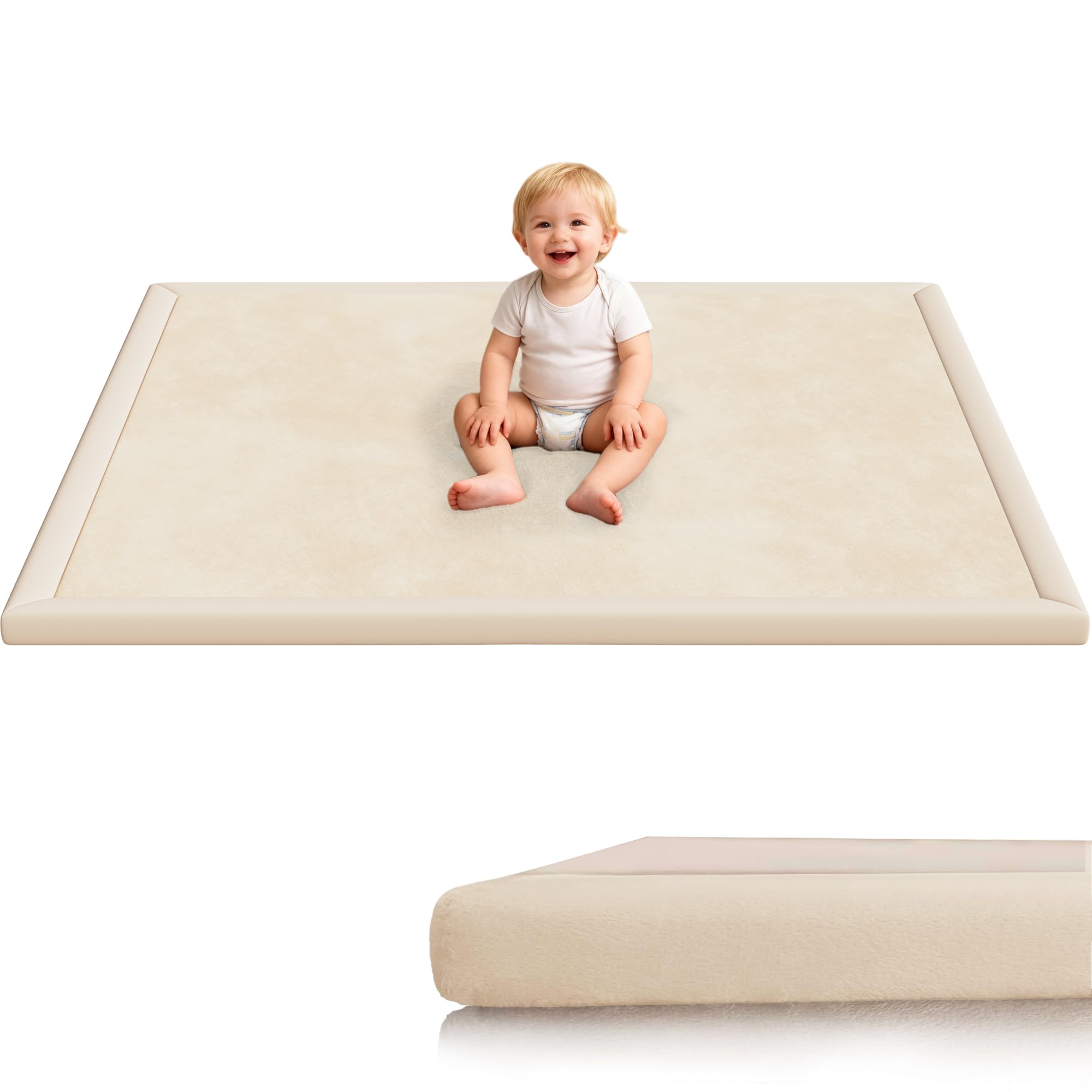 Floisdace baby play mat 1.3-inch foam close-up, plush comfort for tummy time.