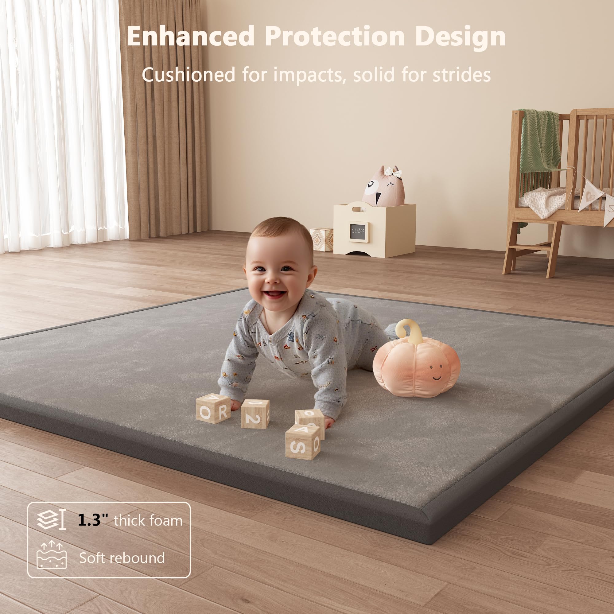 Floisdace baby play mat features non-slip backing for stable floor play.
