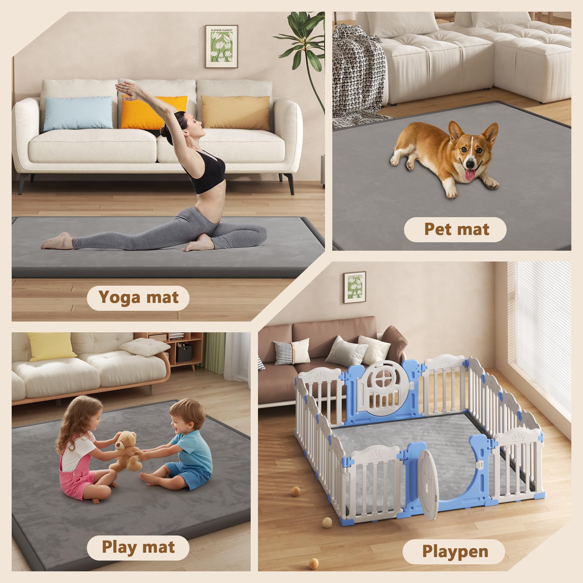 Floisdace nursery-ready play mat complements any décor while ensuring safety.