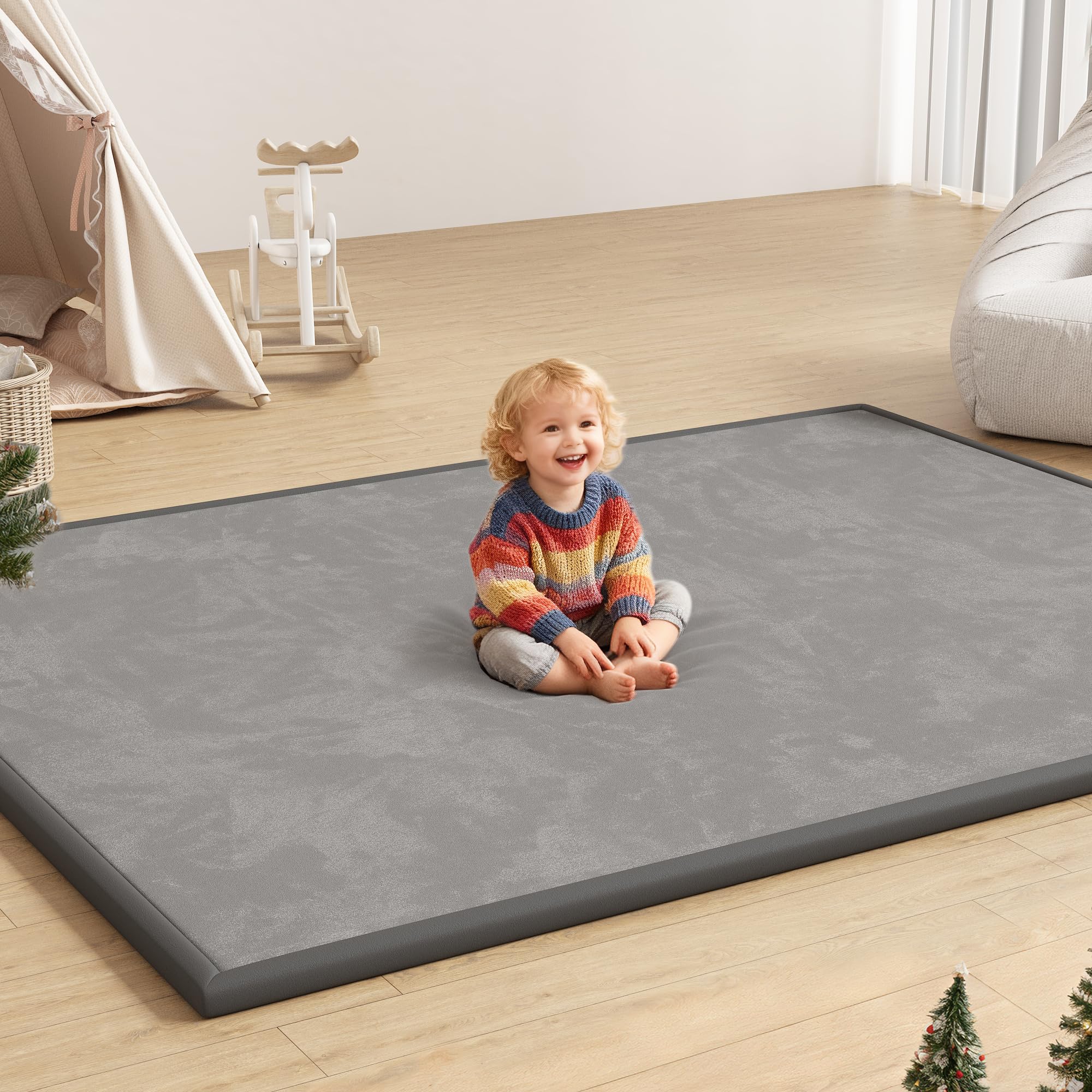 Floisdace baby play mat with thick memory foam for comfy tummy time.