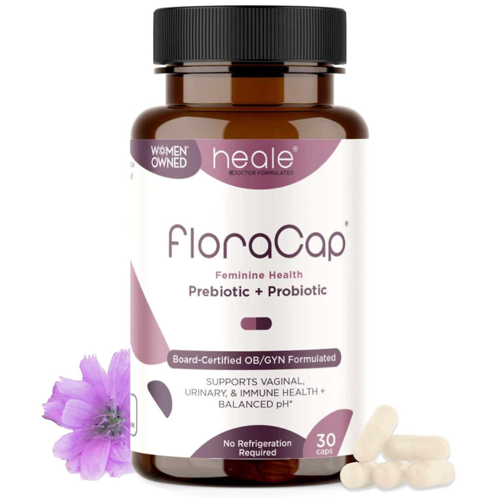 FloraCap bottle front view promotes daily feminine wellness and balance.