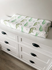 Florida Kid Co alligator changing pad cover with elastic fit for a secure, snug change.