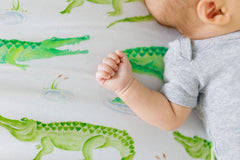 Florida Kid Co alligator changing pad cover fits standard pads of 33x20x8 inches.