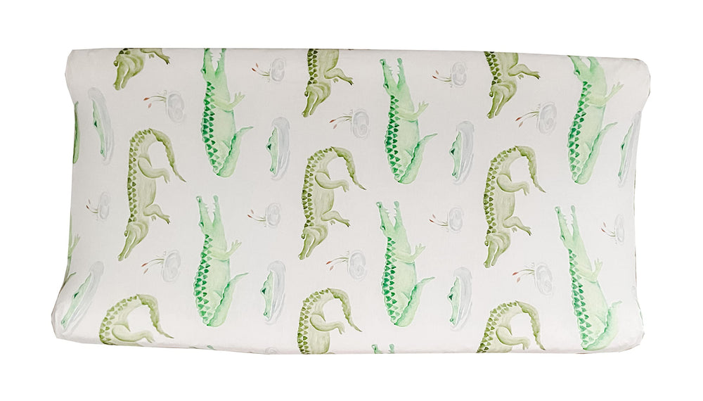 Florida Kid Co alligator changing pad cover in soft viscose bamboo for gentle baby changes.