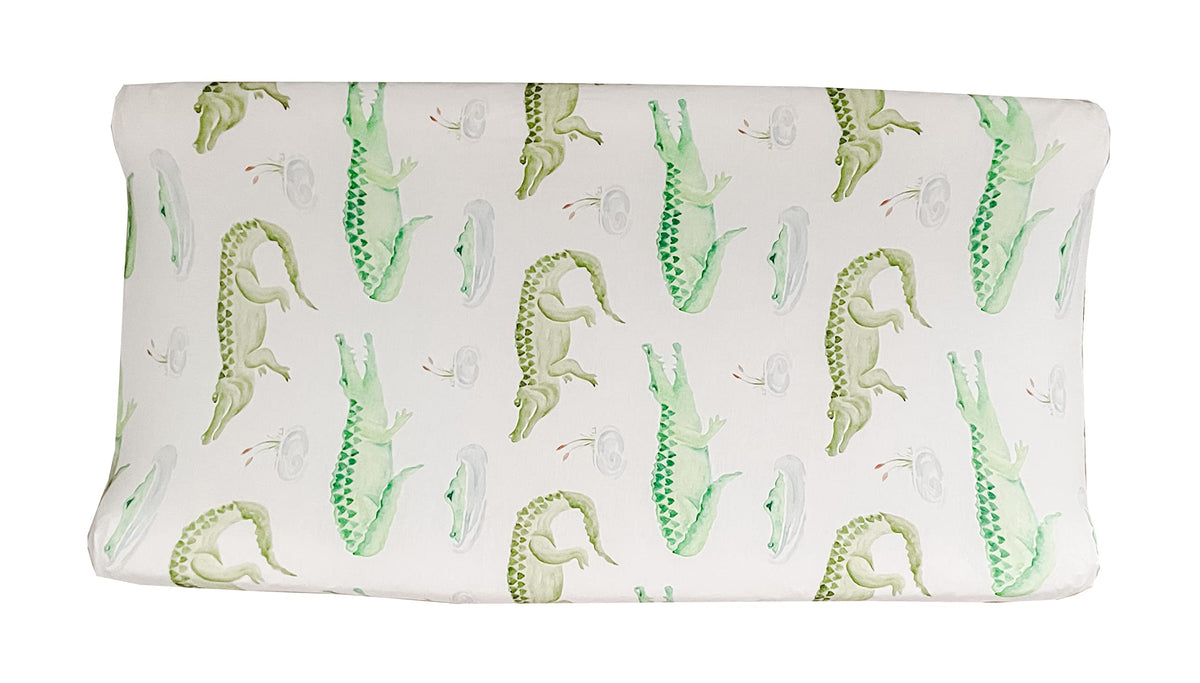 Florida Kid Co alligator changing pad cover in soft viscose bamboo for gentle baby changes.