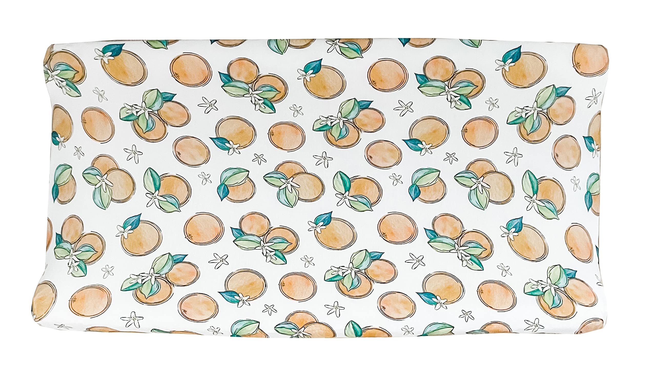 Florida Kid Co. Orange Blossom fitted cover shows soft viscose-bamboo fabric for baby comfort.