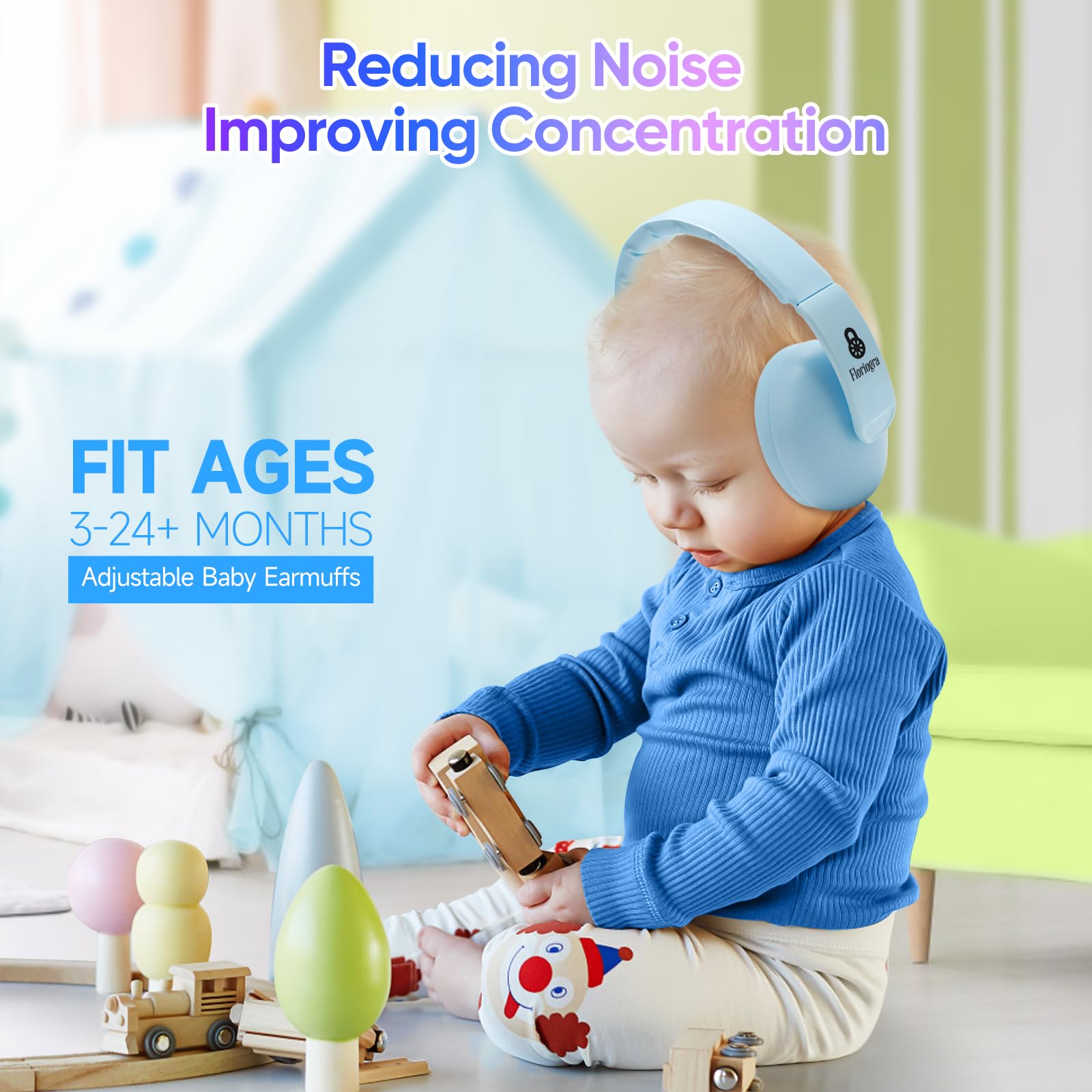 Floriogra baby headphones with adjustable headband to grow with your child.