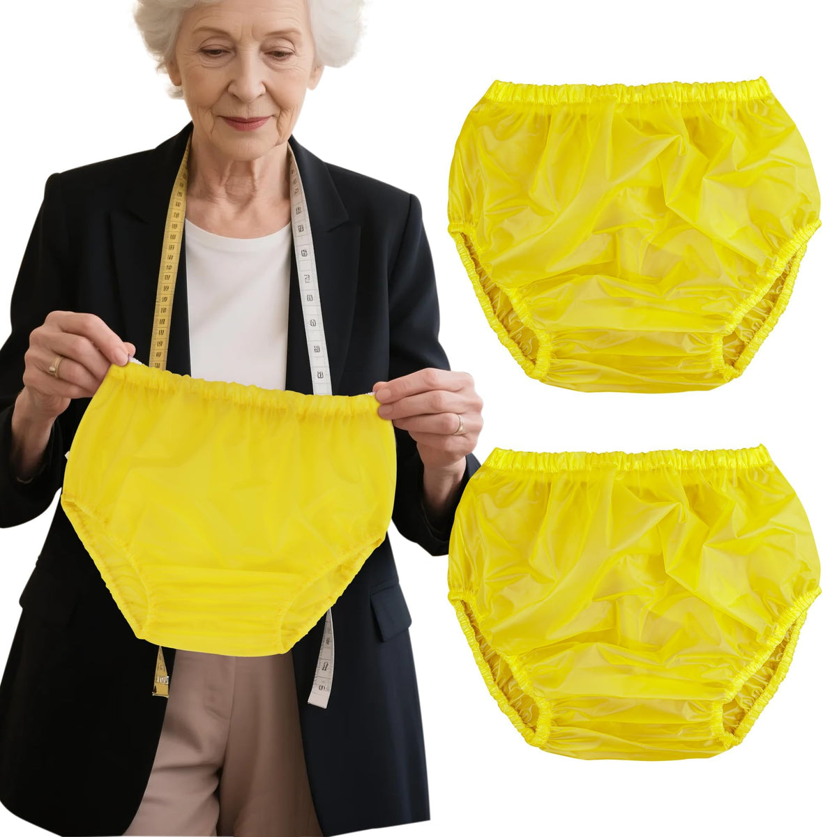 Florith adult waterproof diaper cover yellow M front view showing discreet protection