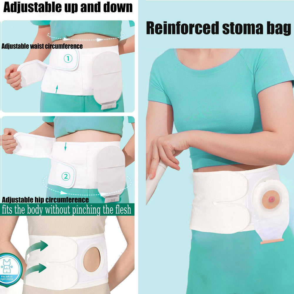 Flosmore ostomy belt upper and lower Velcro straps for easy custom tightening.