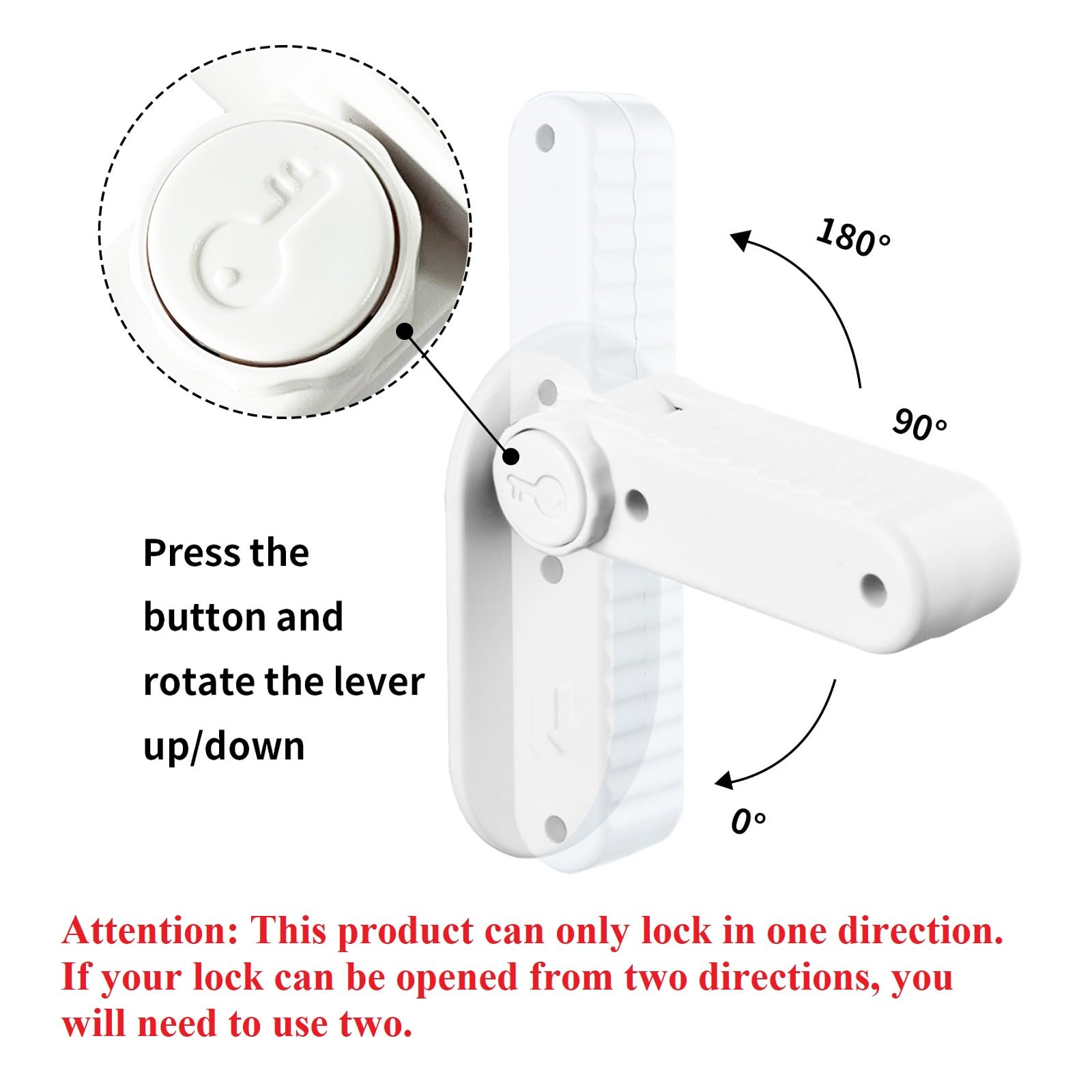 Flowden push-button door lock closeup shows simple one-handed operation for adults