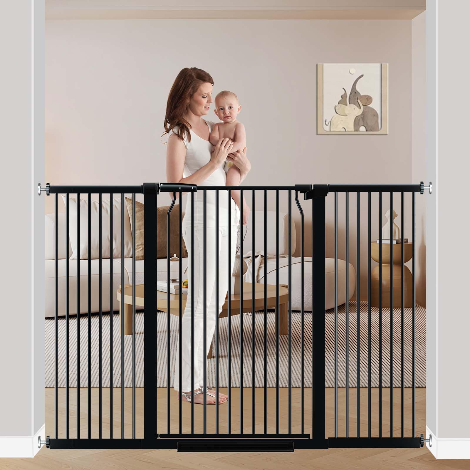 Flower Frail 40.5in extra tall gate protects stairs and keeps children safe.