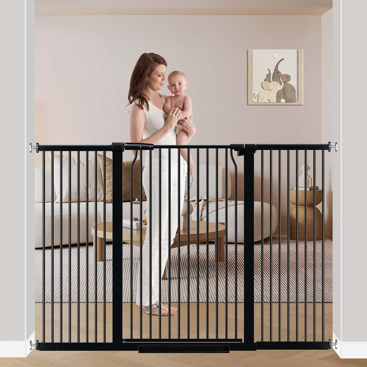 Flower Frail 40.5in extra tall gate protects stairs and keeps children safe.