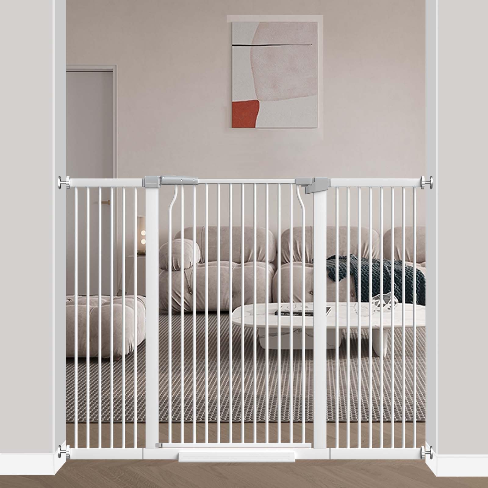 Flower Frail 40.5in extra tall gate in white provides a sturdy barrier for kids and pets