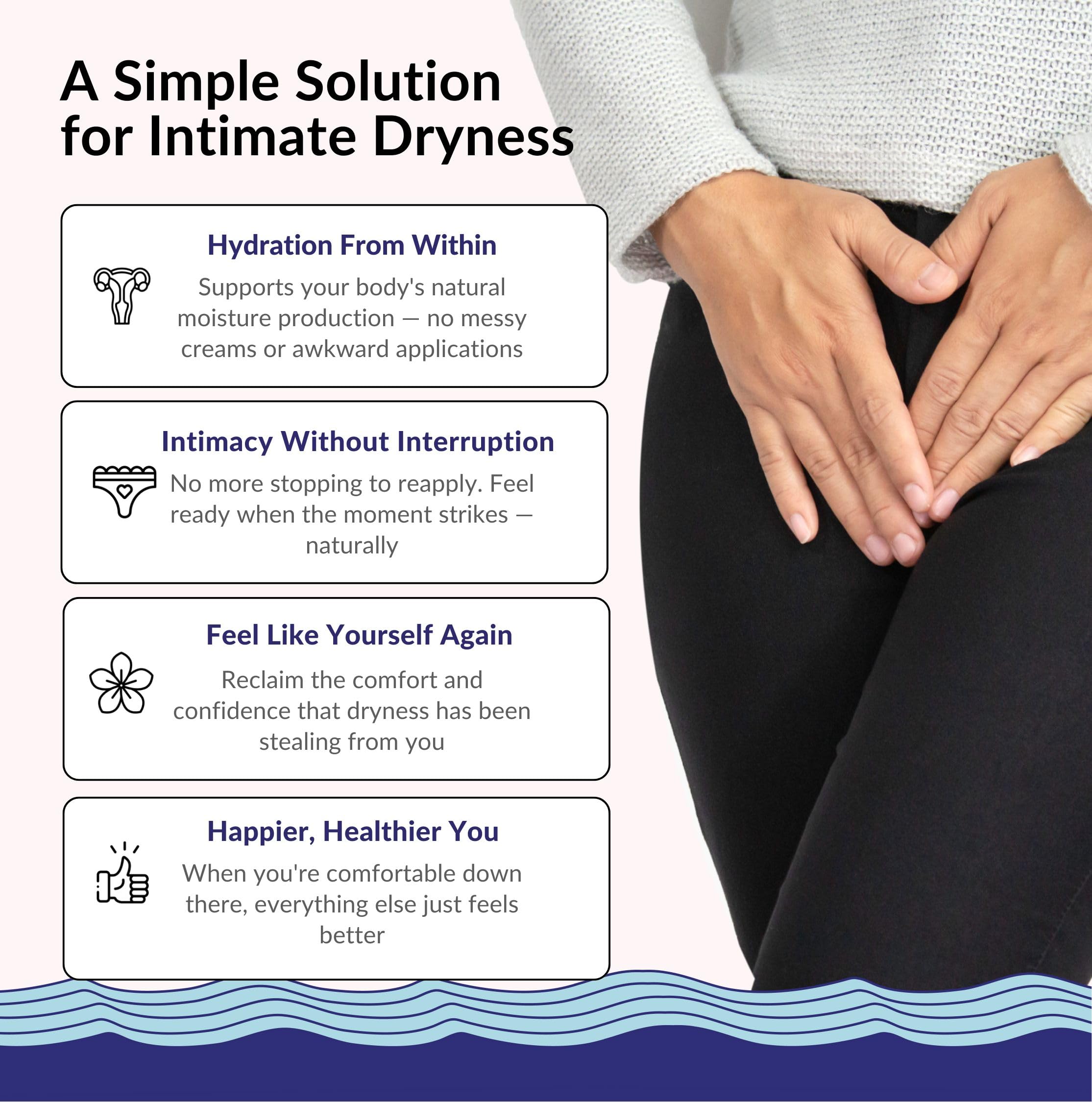 Hand holding Flower Power capsules for daily feminine hydration.