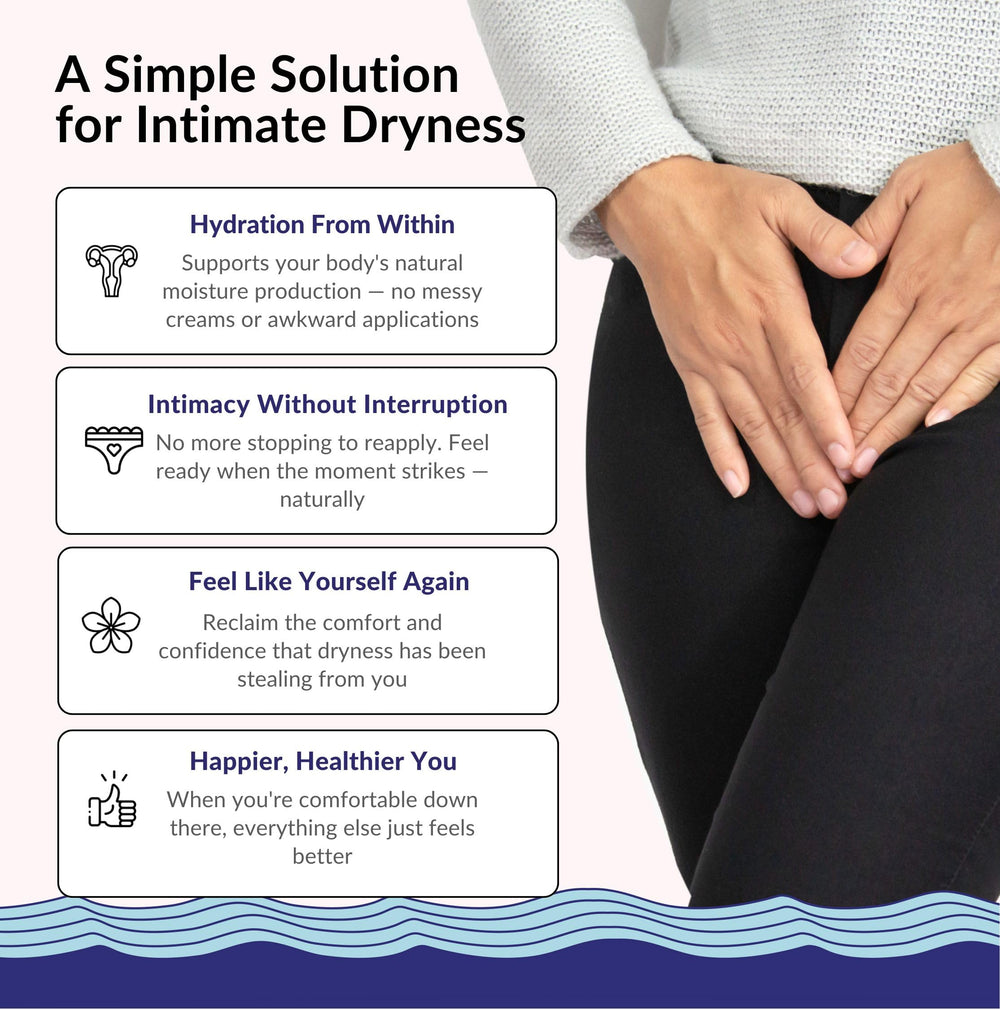 Hand holding Flower Power capsules for daily feminine hydration.