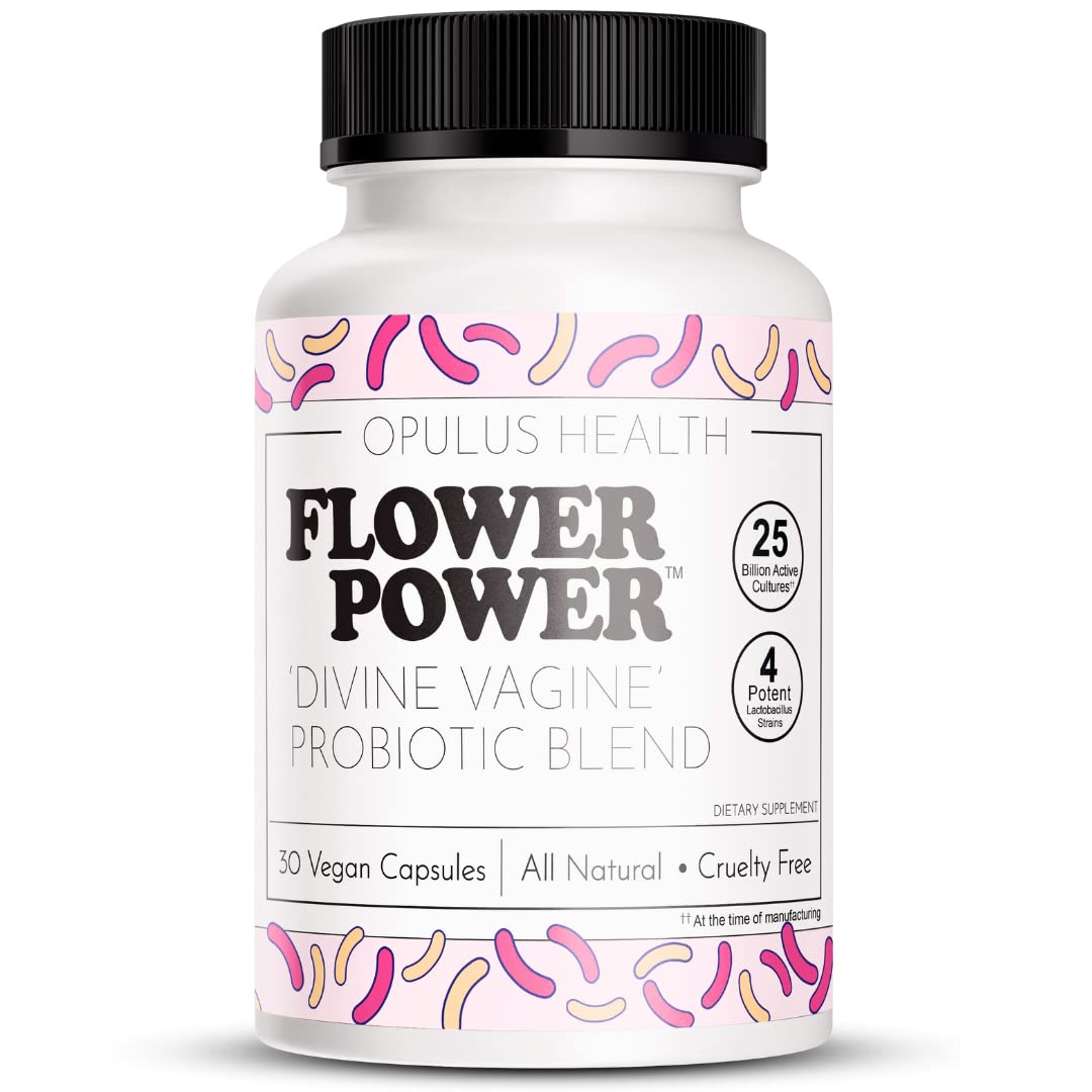 Flower Power Divine Vagine bottle with 30 probiotic capsules for daily vaginal health.