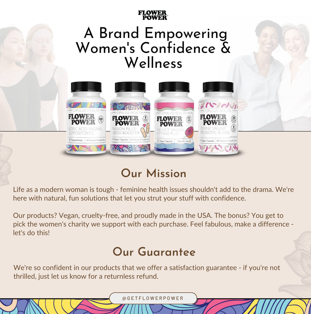 Flower Power Divine Vagine shelf display emphasizing feminine health care.