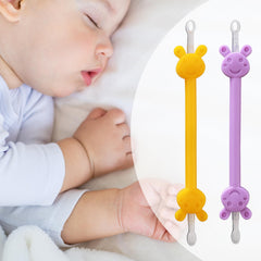 Flutaire infant booger picker front view in orange and purple for easy nose clearing.