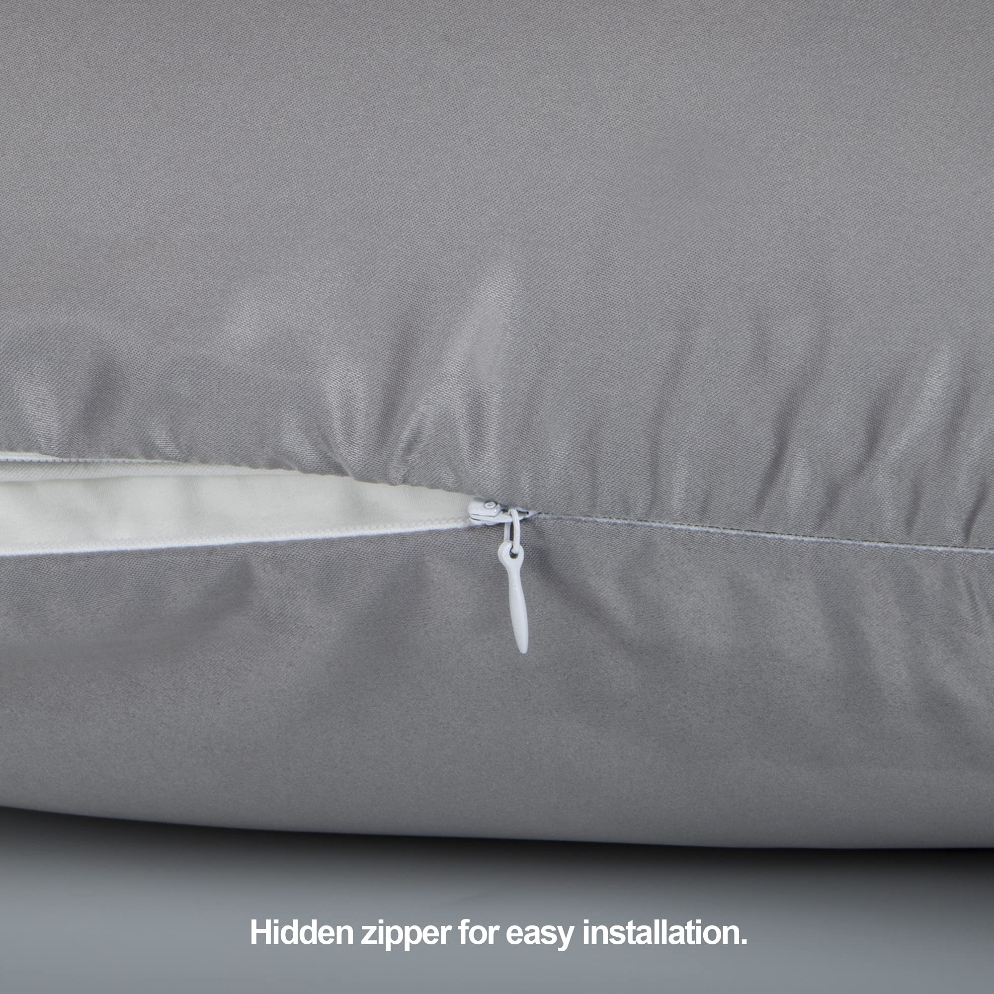Dark grey FLXXIE satin pillowcase in a cozy bedroom setup