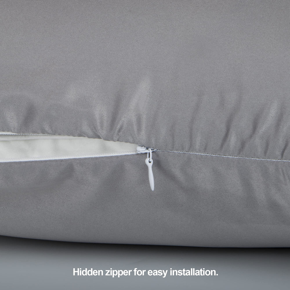 Dark grey FLXXIE satin pillowcase in a cozy bedroom setup