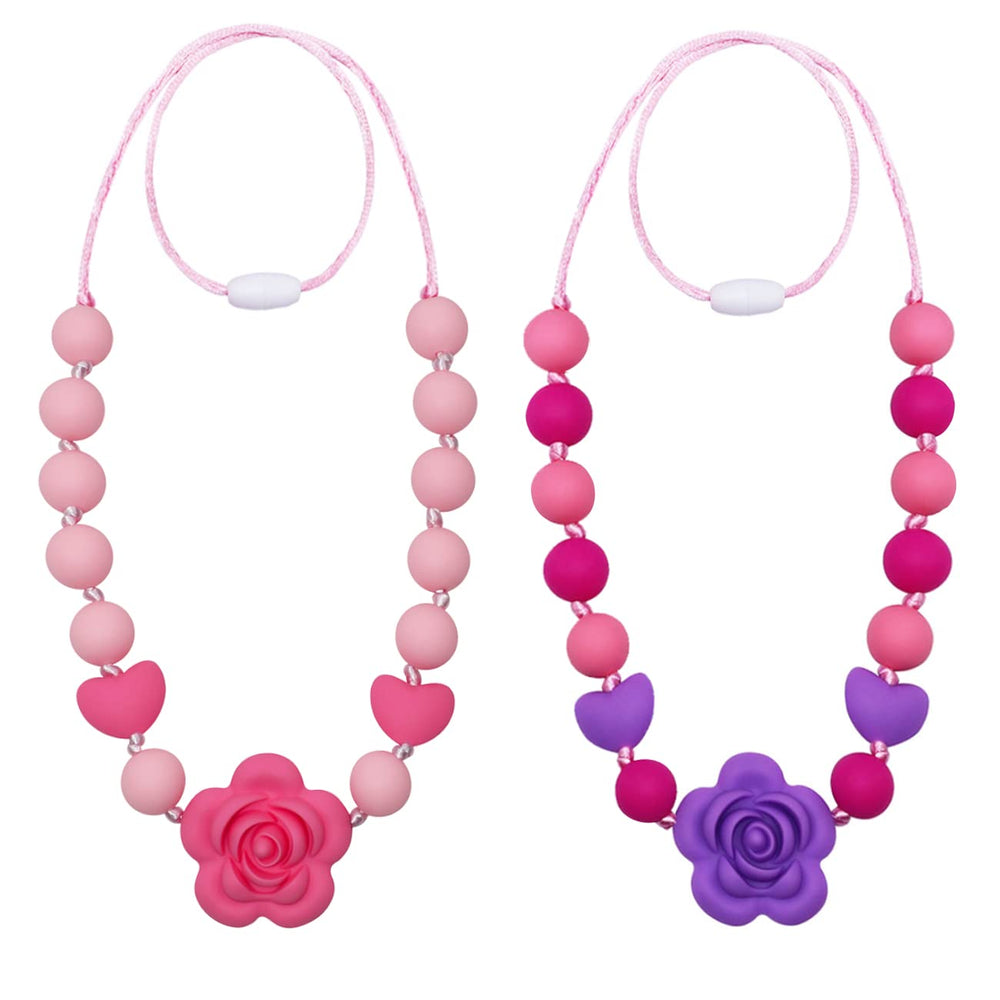 Flyaway chew necklace silicone close-up shows BPA-free material for safe chewing.