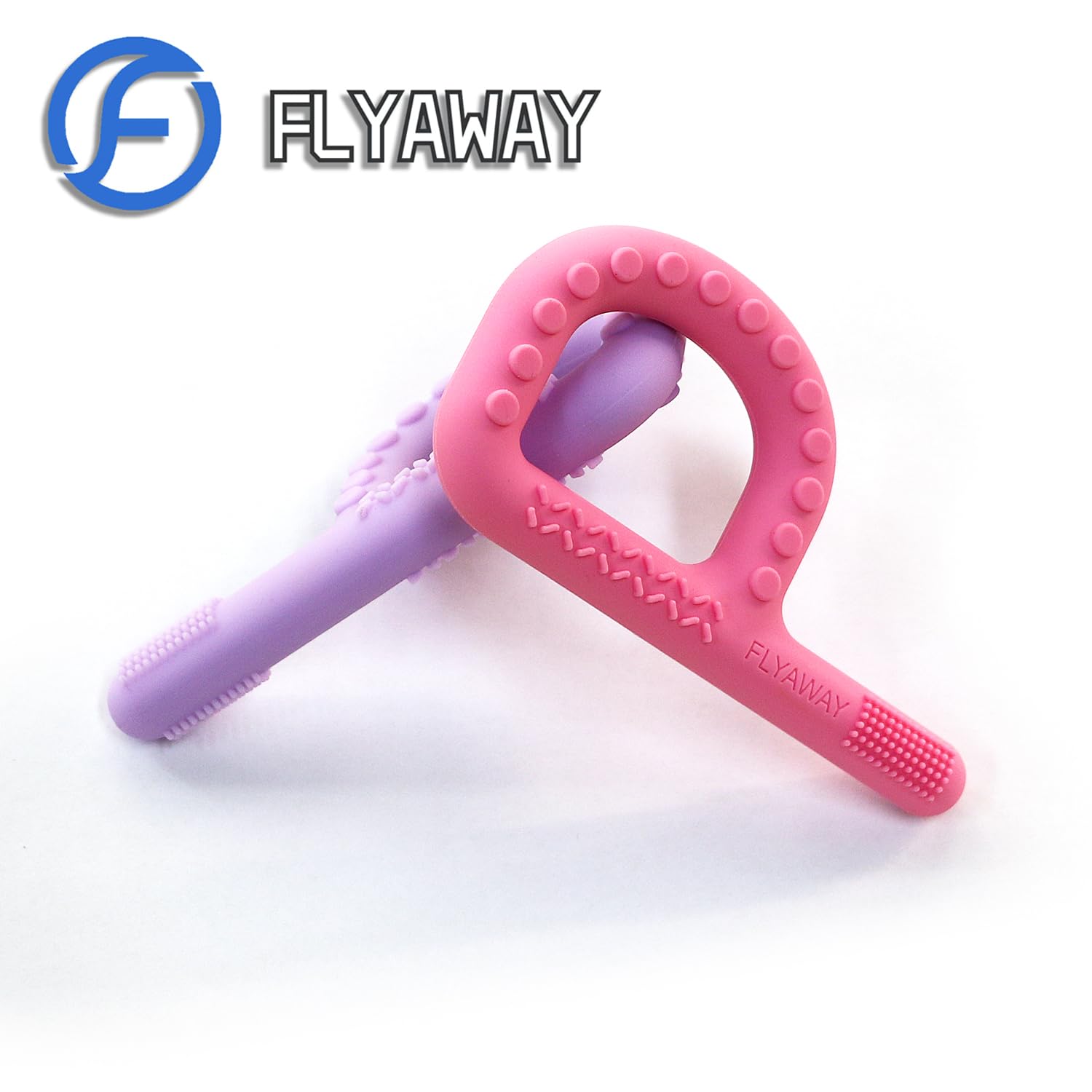 Flyaway handheld teether with textured surfaces promotes oral motor exploration.