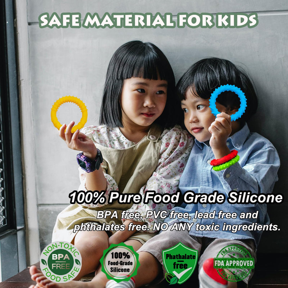 Showcases easy cleaning and dishwasher-safe hygiene for Flyaway sensory bracelets.