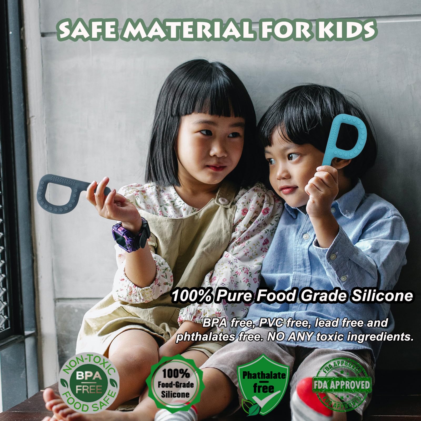 Flyaway silicone chewy stick supports oral exploration for sensory play.