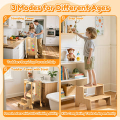 FlyingBoom detachable two-step stool enables independent handwashing and reaching items.