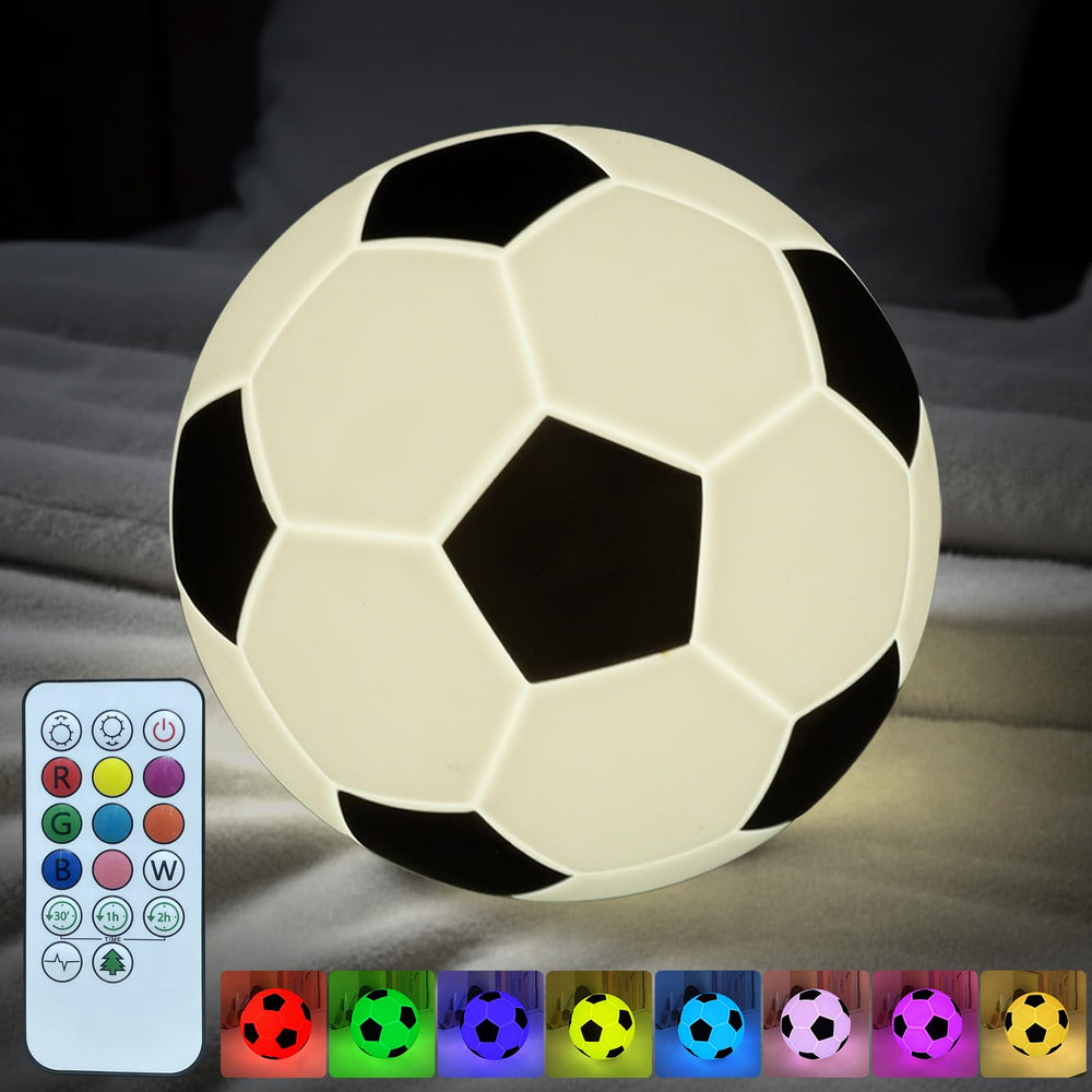 FlyonSea soccer night light in 9 colors with remote creates cozy kid-friendly room ambiance.