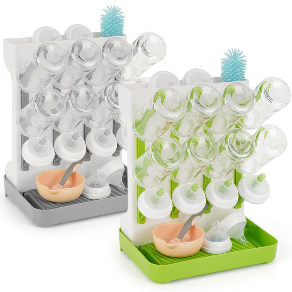 Flysich baby bottle drying rack 2-pack on counter for organized drying.