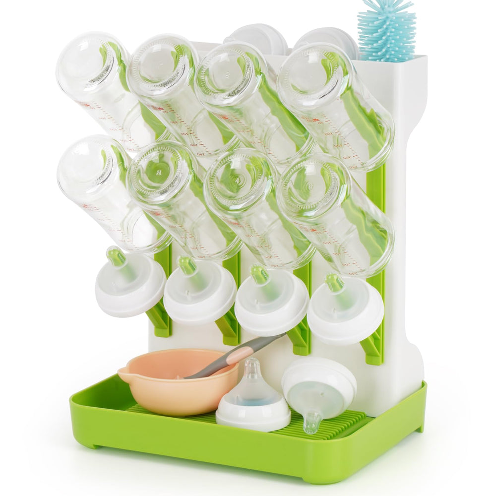 Flysich baby bottle drying rack with angled stand promotes quick drainage
