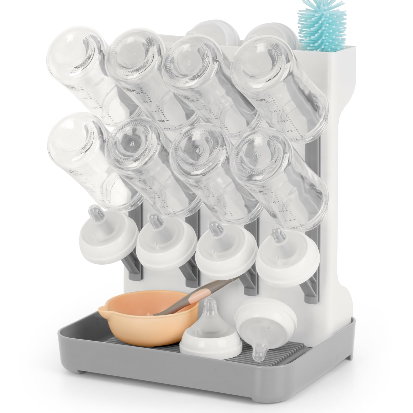 Flysich baby bottle drying rack front view, compact and space-saving for busy countertops.
