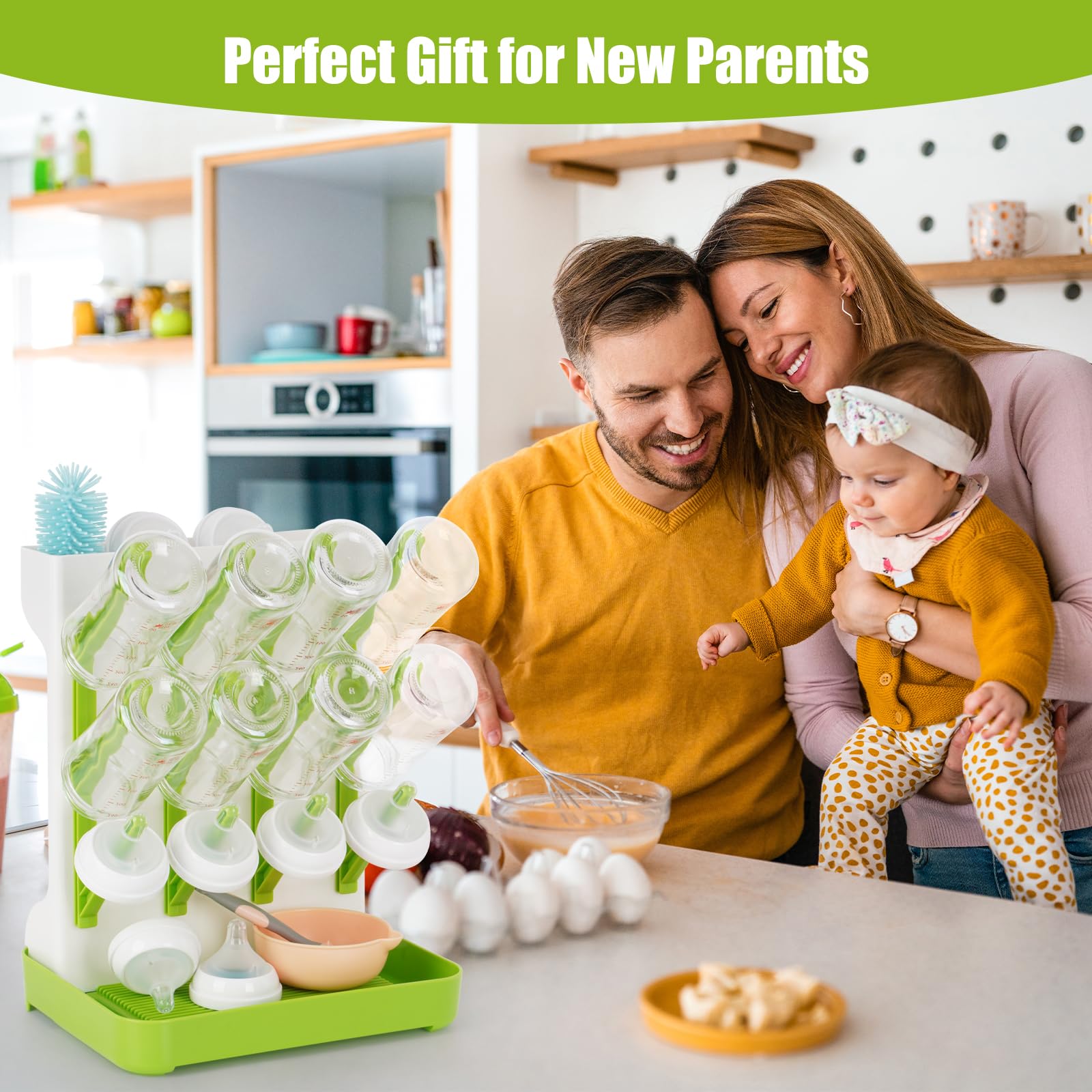 Flysich 2-pack bottle drying rack includes nipple and brush holder.