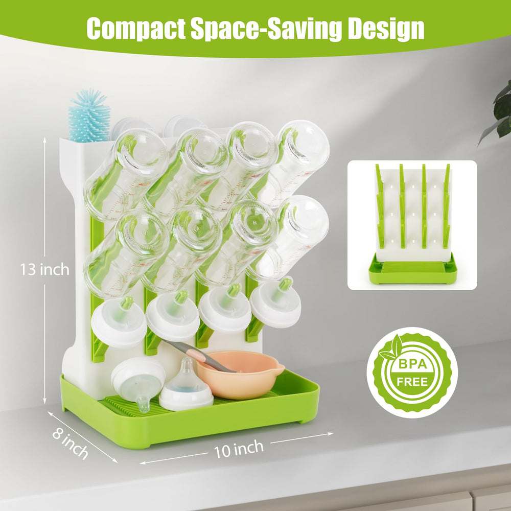 Flysich countertop bottle organizer displaying 12-bottle capacity for busy mornings.