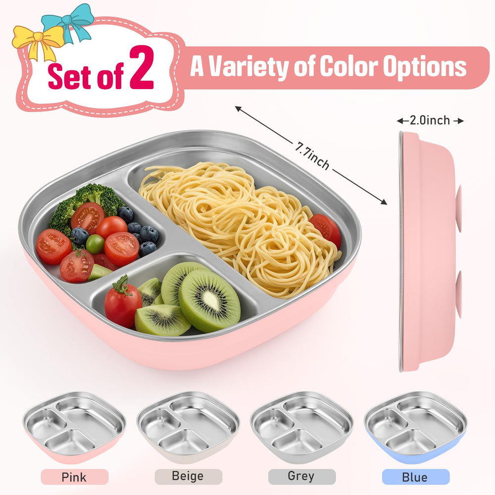 Flysich divided stainless steel plate highlights sections for balanced, kid-friendly portions.
