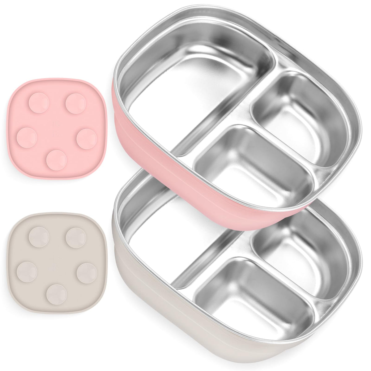 Flysich toddler plate with suction base in pink prevents spills during meals