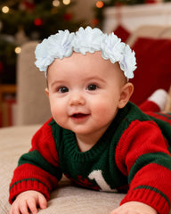 Fmeida chiffon flower close-up on baby headband for a delicate look
