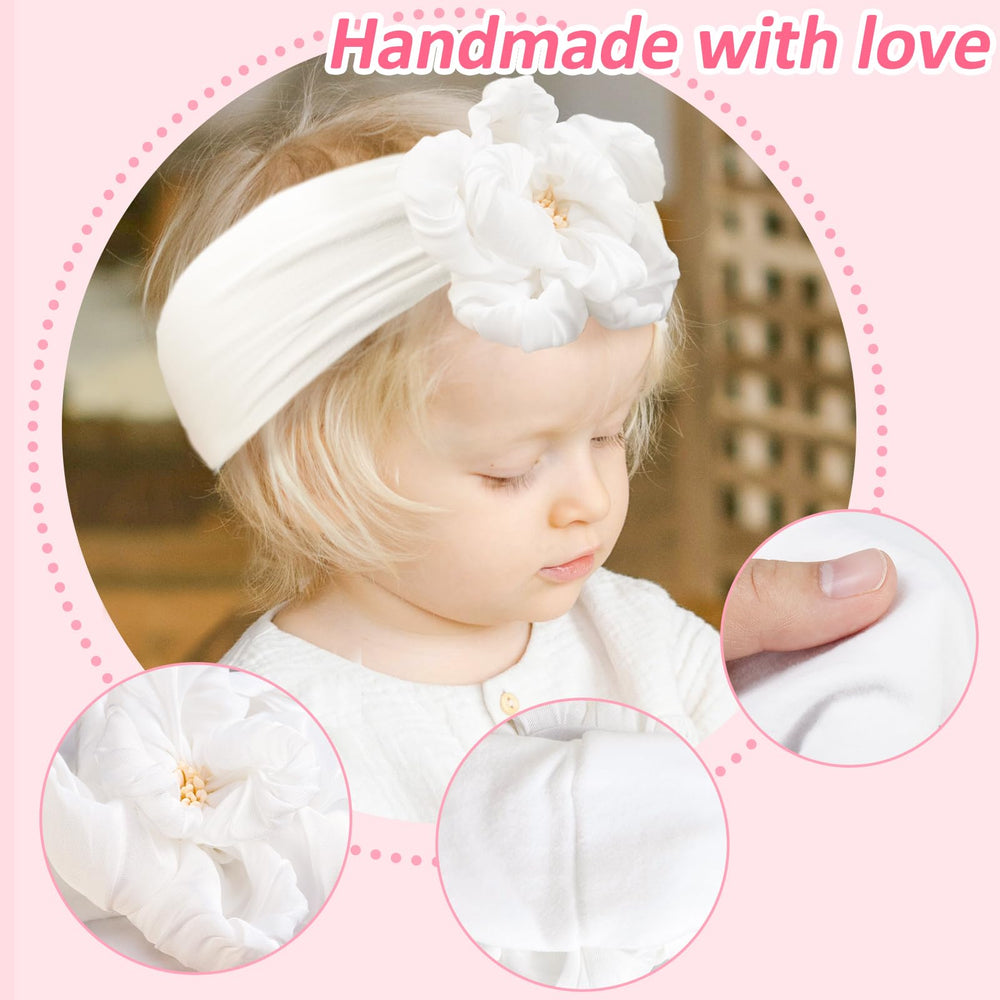 Fmeida newborn headband blue bow fits 0-3 years with light, mark-free design