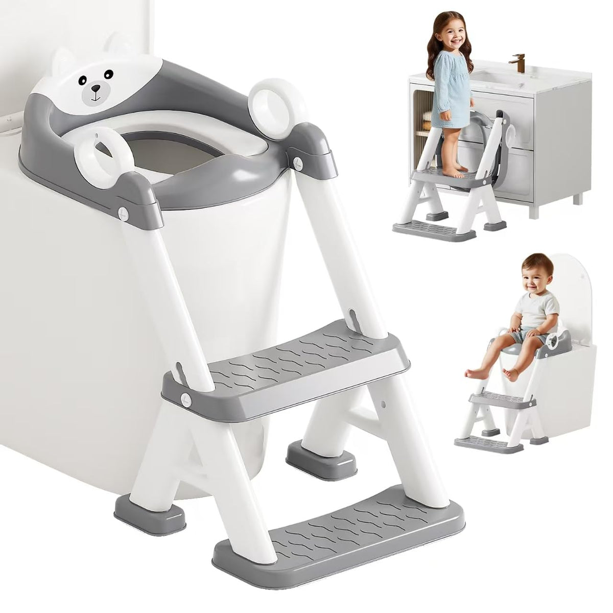 Fnaumdol Potty Training Seat foldable step stool, easy storage and secure training support.