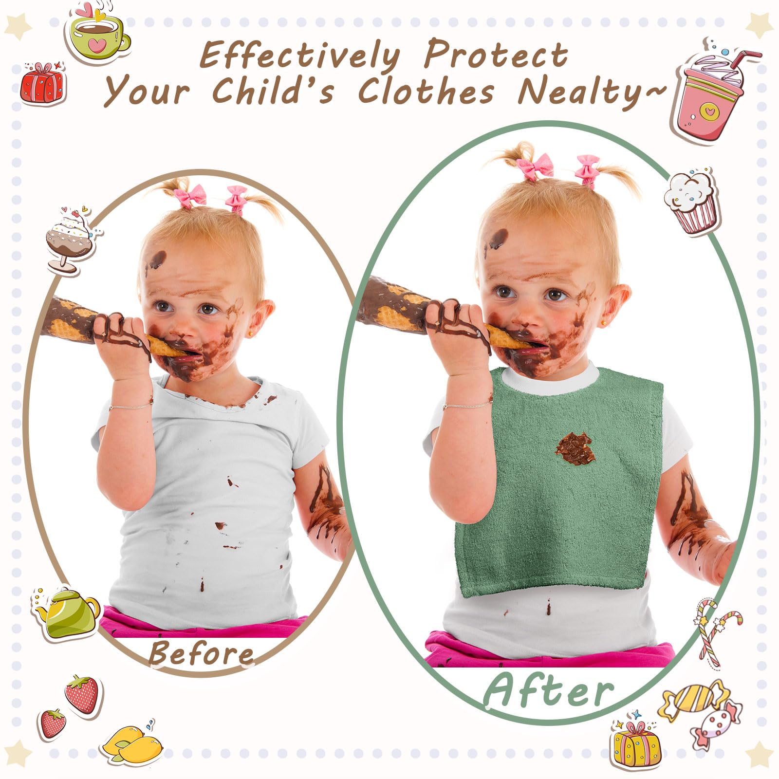 Foaincore baby bib can unfold into a burp cloth for quick cleanup.