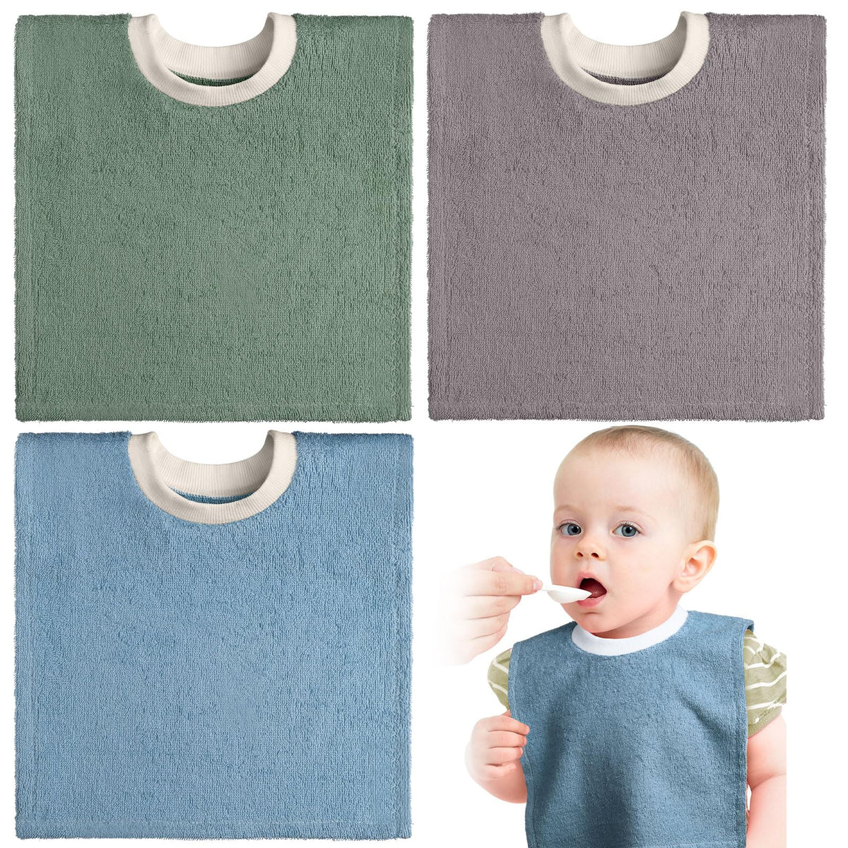 Foaincore pullover baby bib with full-coverage design protects outfits during meals.