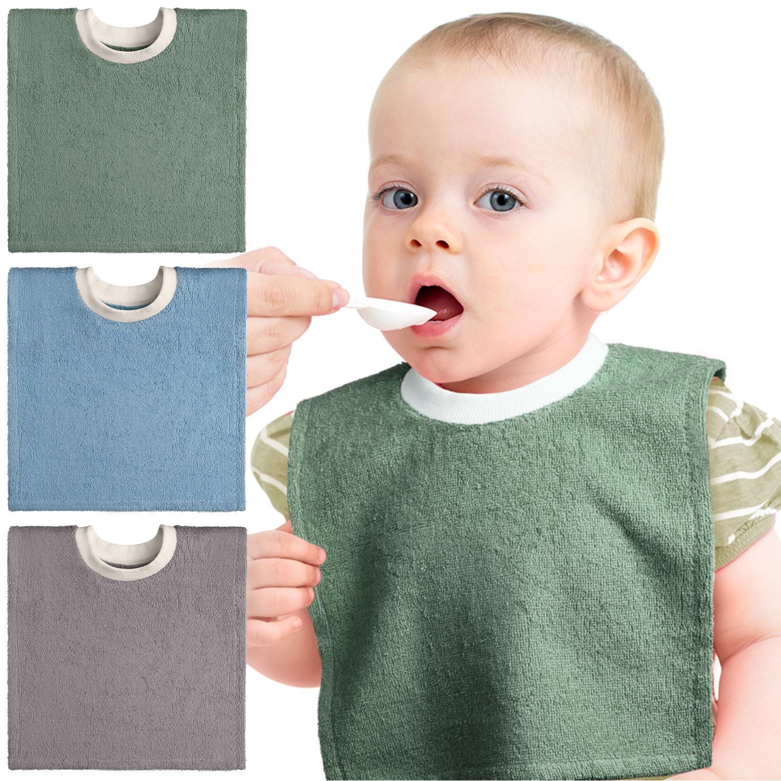 Foaincore baby bib comes in a three-color set for easy matching.