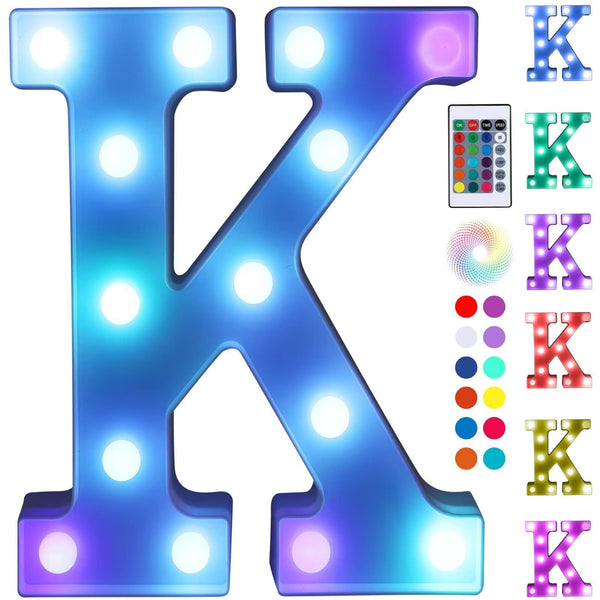 Foaky LED letter lights with remote control showcase vibrant colors for parties and home decor.