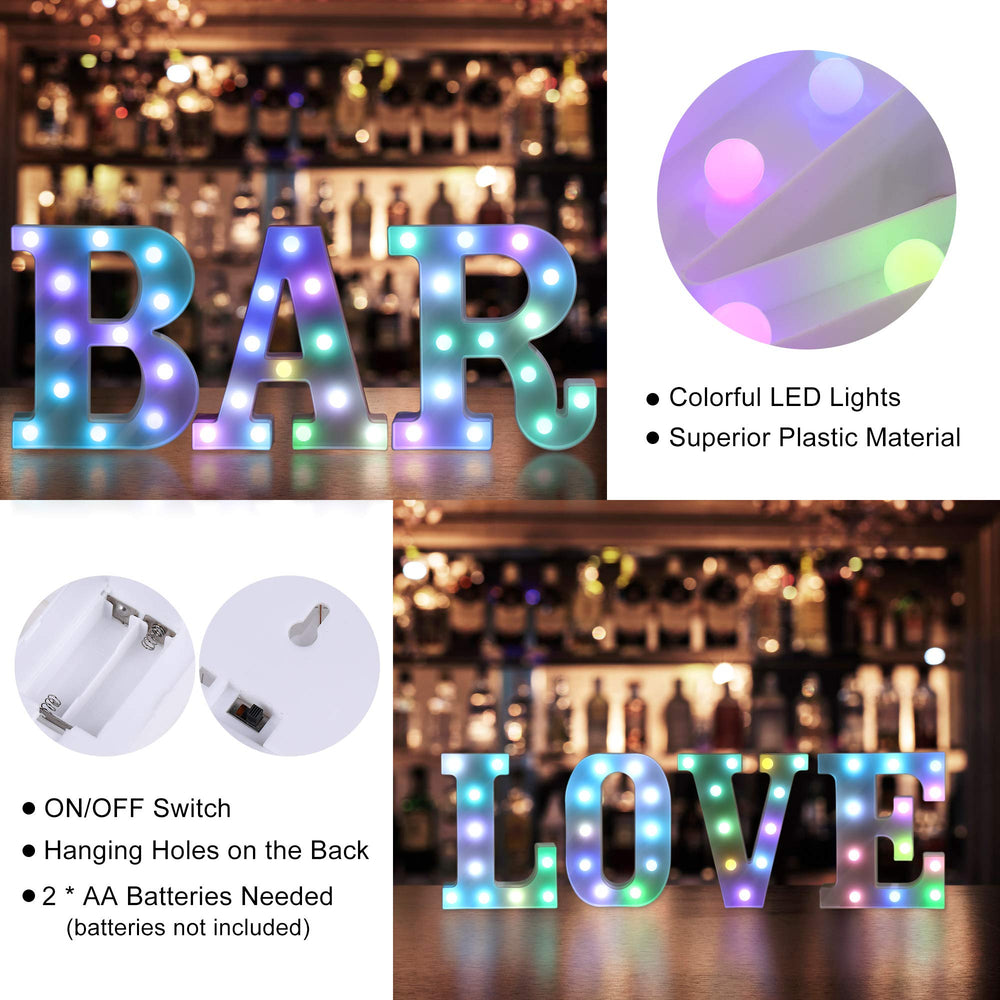 Foaky portable battery-powered letter lights suitable for bar or desk spaces